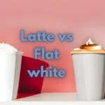 Image of a latte next to a flat white on a pink background.