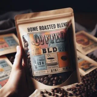 Bag of coffee beans in traditional plastic packaging.