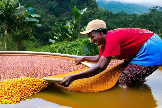 Man wasing coffee cherries ready for processing.