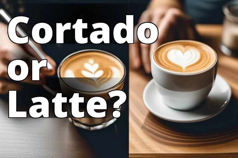 Cortado vs latte side by side on split screen.