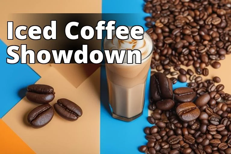 Iced latte vs Iced coffee showdown written an image of an iced coffee drink next to coffee beans
