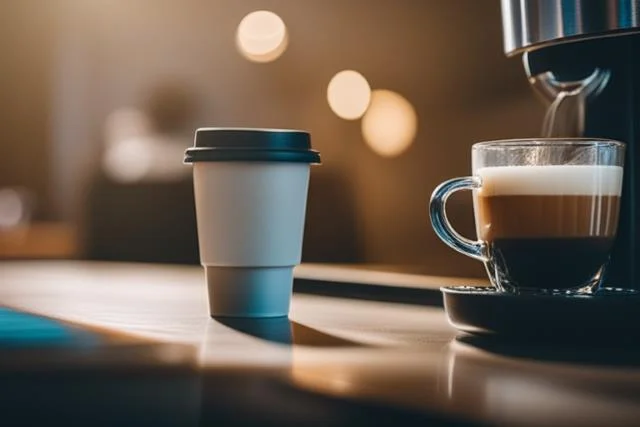 A macchiato in a cup next to a cortado being pepared under an expresso machine.