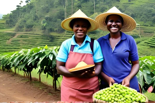 2 women coffee farmers with a feshly harvested crop.