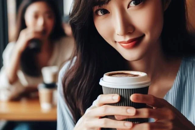 Woman with an americano coffee.