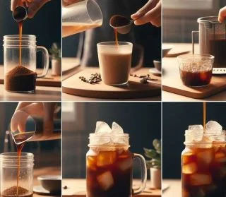 6 images of stages of making cold brew process.