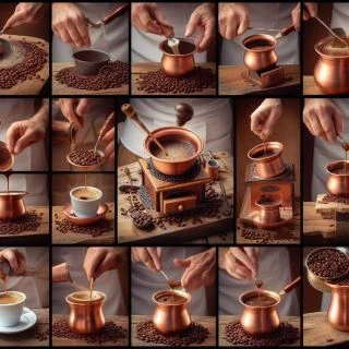 Image showing steps of Turkish coffee being brewed.